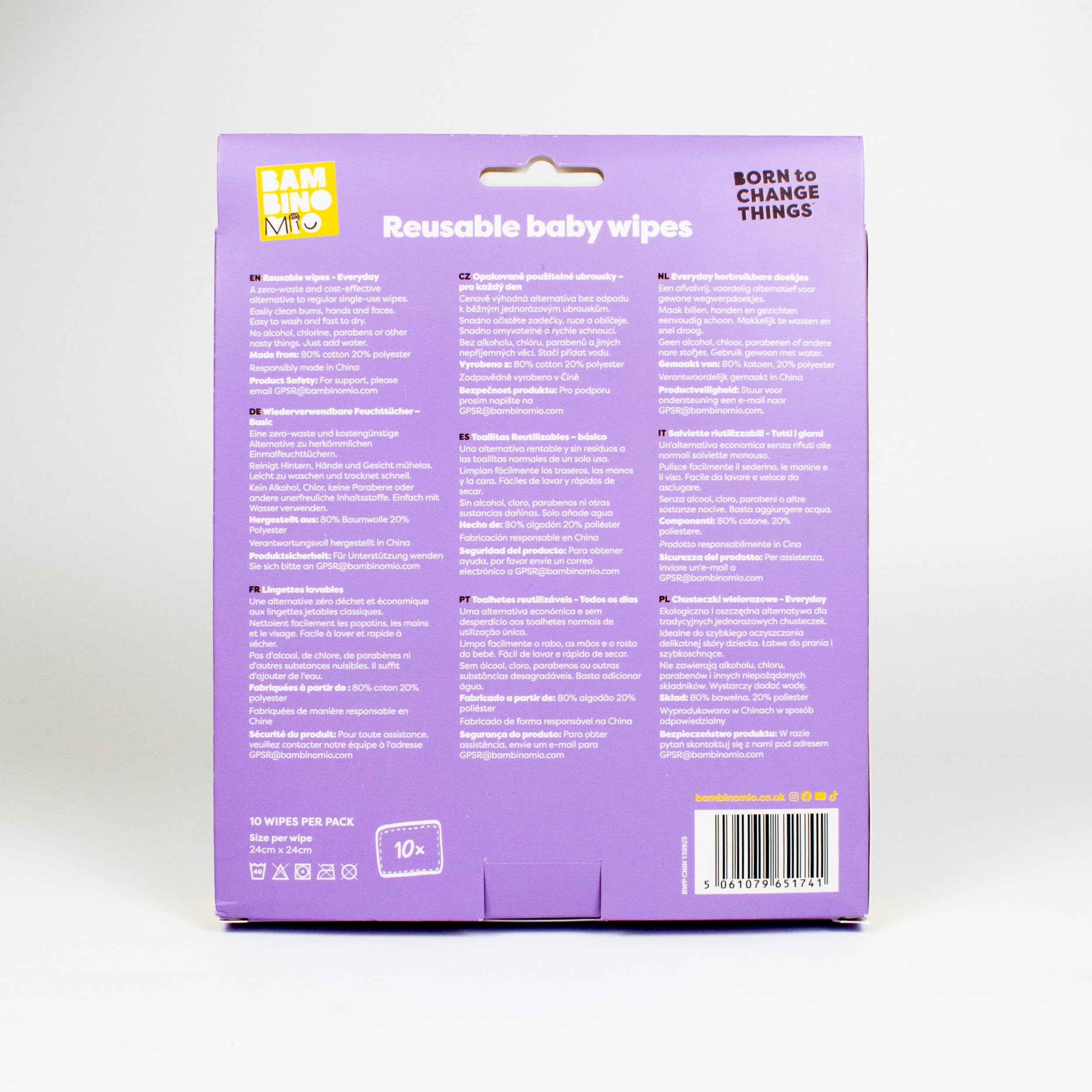Bambino Mio (Lot de 10) | Cotton Lingettes bébé réutilisables, PASTELS – Lingettes lavables pour peaux sensibles, séchage rapide et résistantes