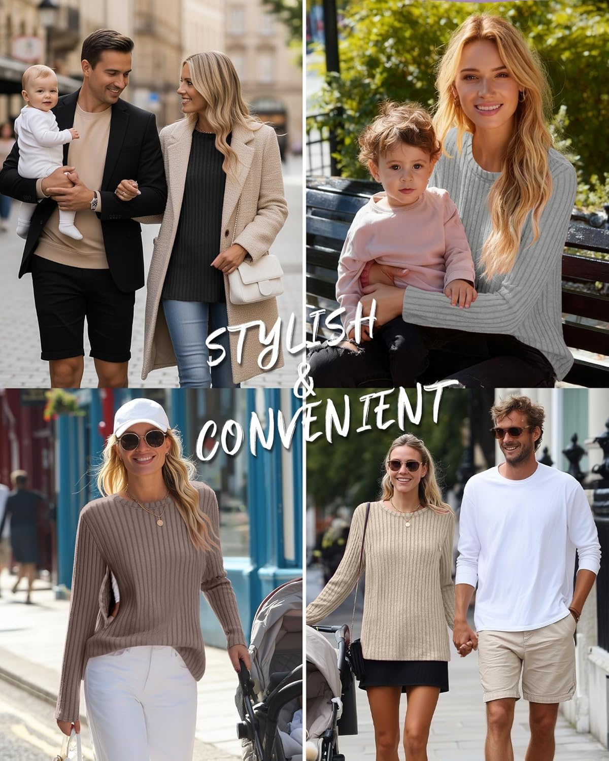 4 Pack Women Nursing Shirts Breastfeeding Long Sleeve Tops Thermal Sweaters with Hidden Zipper Ribbed Maternity - Image 2