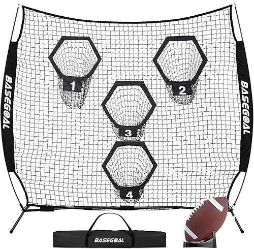 Miniatura 9 de Redes de fútbol de 8 x 8 pies para lanzar, objetivo de fútbol, equipo de entrenamiento de mariscal de campo con 4 bolsillos para mejorar la