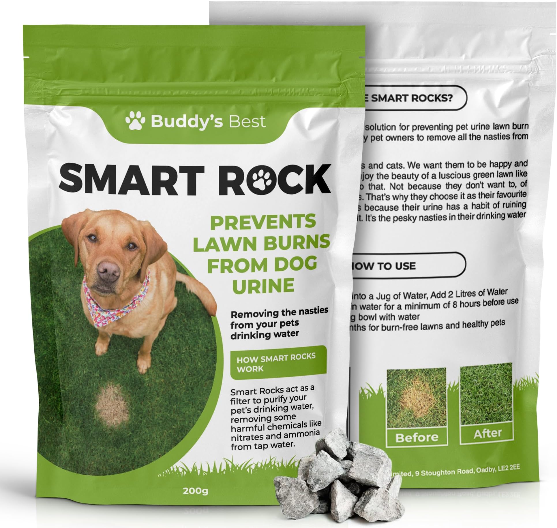BUDDY'S BEST200g Smart Rocks: Natural Pet Water Enhancer & Lawn Saver, Mineral-Based Solution for Dogs, Reduces Nitrates & Ammonia, Supports Hydration & Healthy Green Grass