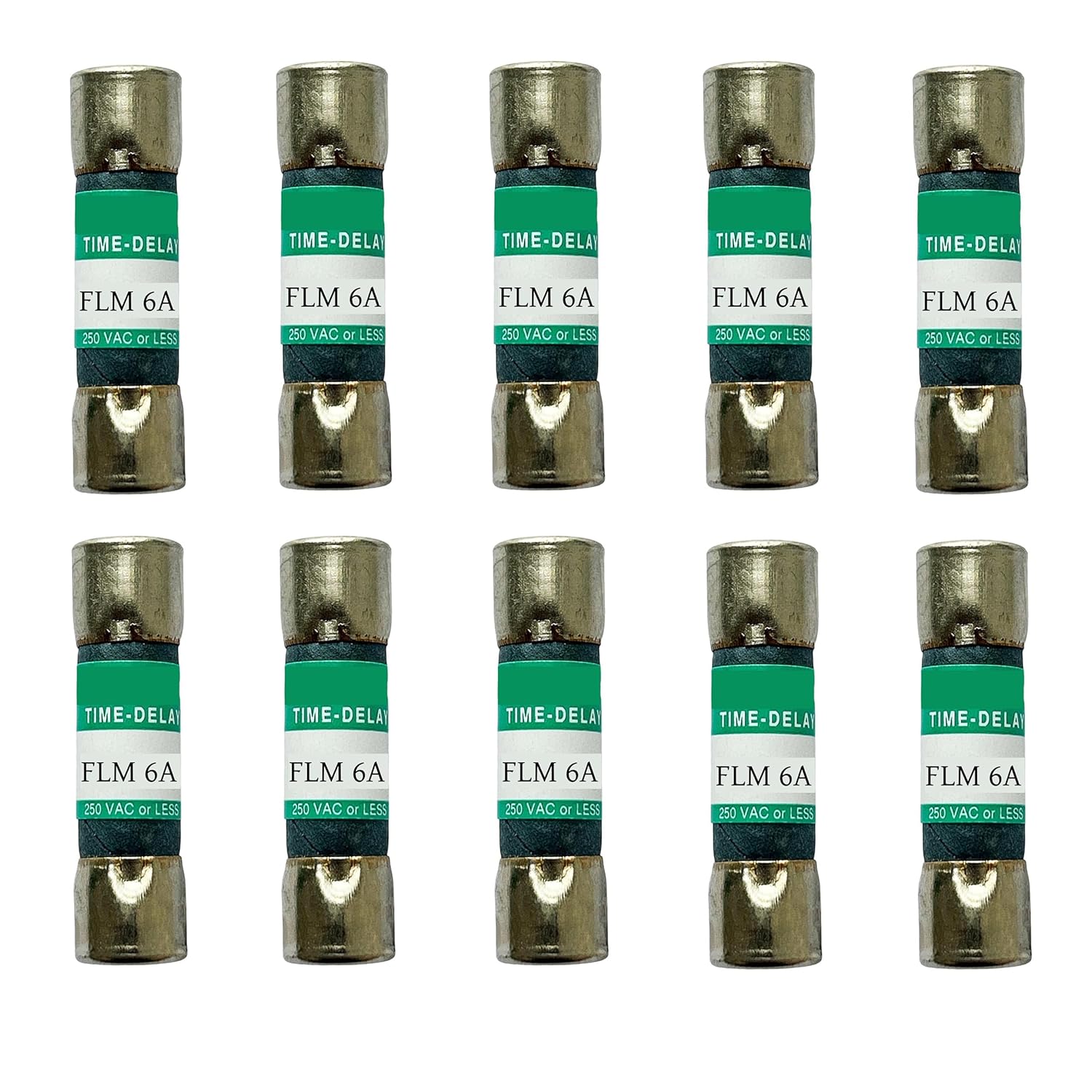 10-Pack New FLM-6 FLM 6A 250Vac Time Delay Fuse,FLM-6A Current Limiting Cartridge Fuses