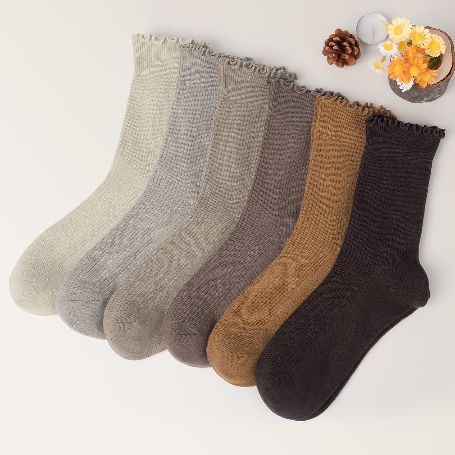 6 Pairs Ruffle Socks for Women, Cute Frilly Crew Socks image 2