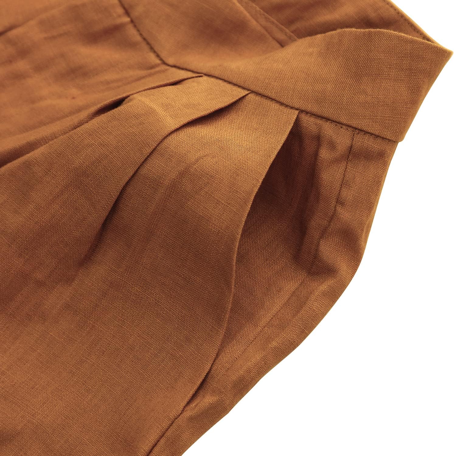 Amazhiyu Women's Linen Crop Pants Wide Leg Straight Pleated Front Ankle Trouser - Image 5