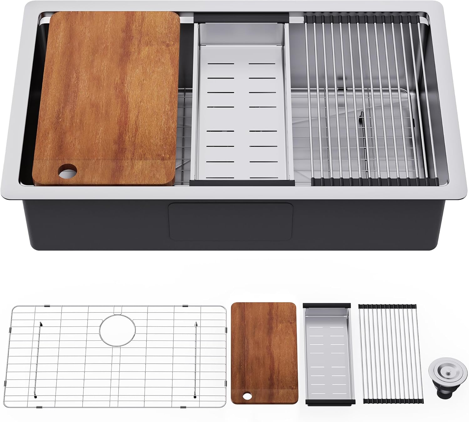 GIMILI 32x19 Inch Undermount Kitchen Sink 9.6 Inch Deep Single Bowl 16 Gauge Stainless Steel Workstation Kitchen Sink with 5 Accessories