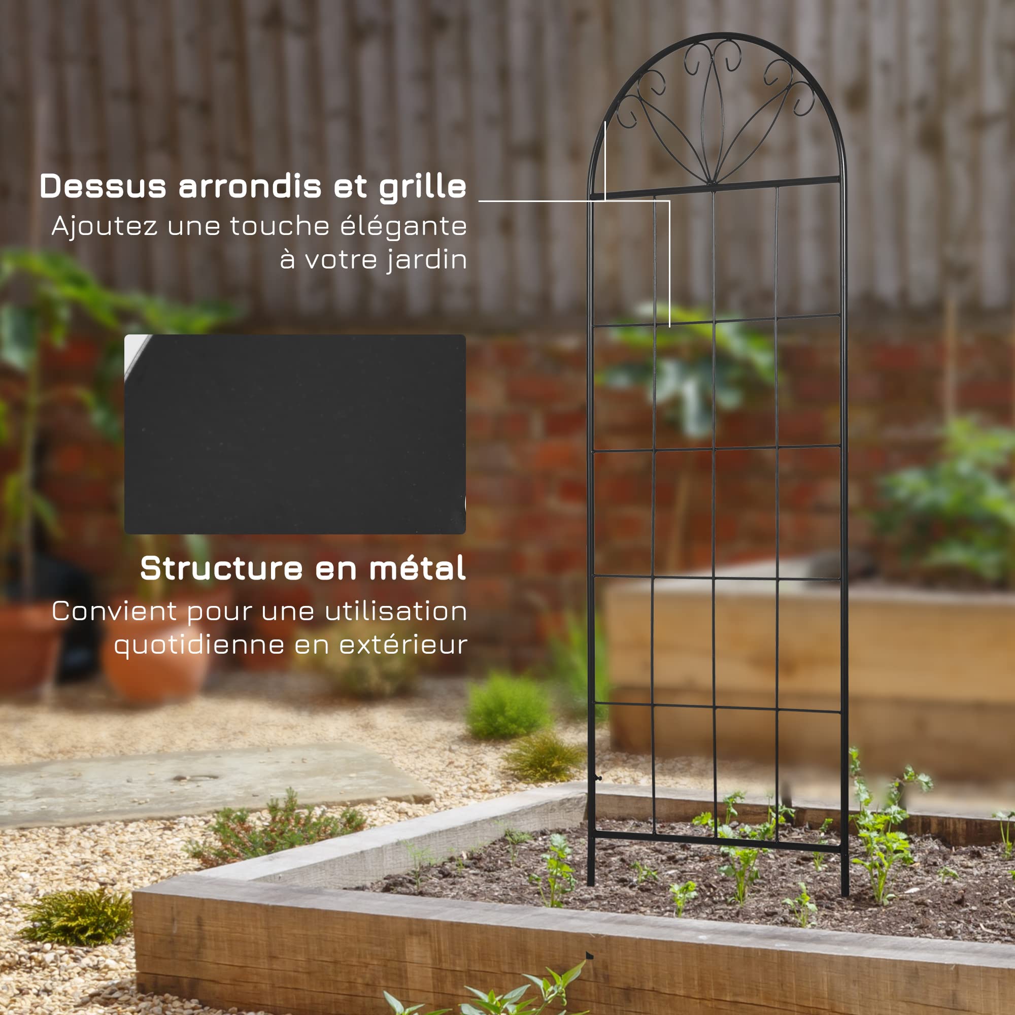 Outsunny Treillis de Jardin Support Plantes Grimpantes 51 x 152 cm Noir | Lot de 2, en Métal