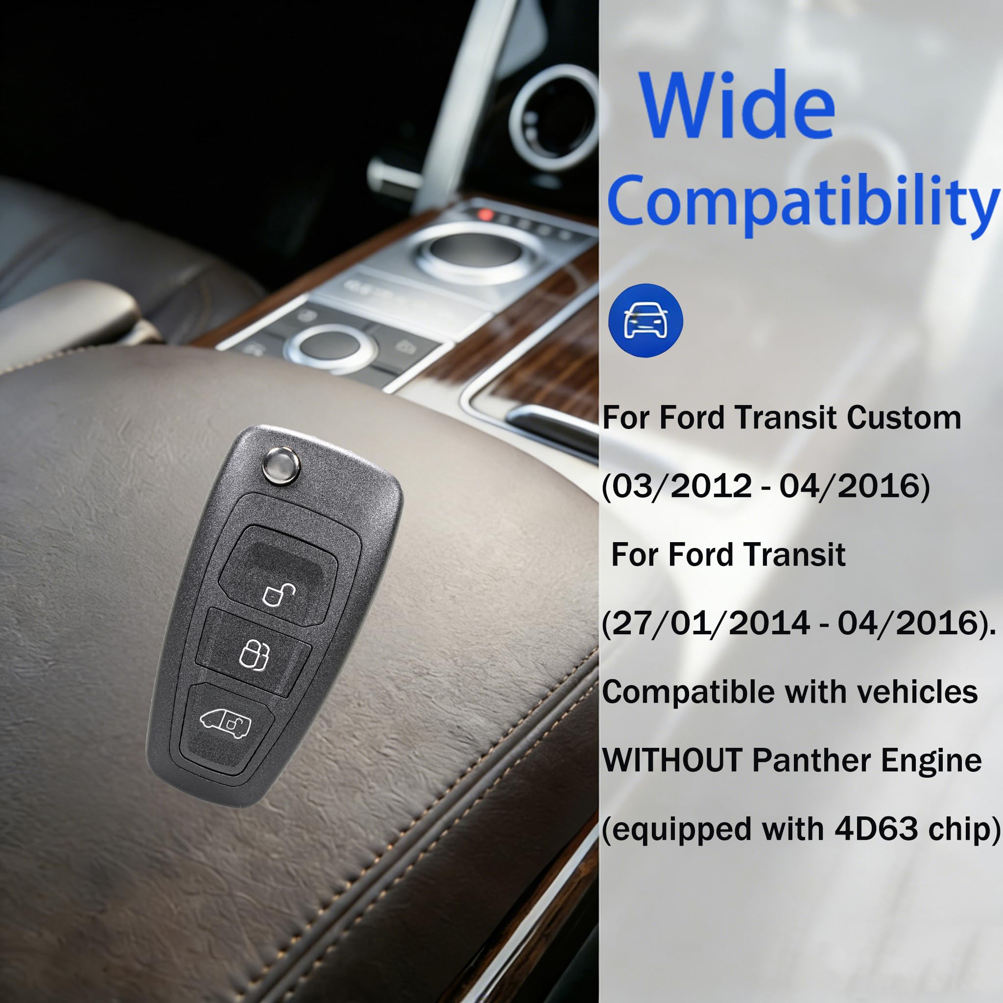 433MHz 3 Button Flip Key Fob for Ford Transit Custom Tourneo Focus Galaxy S-Max C-Max Connect with 4D-63 80 Chip,FCCID: BK2T-15K601-AA/AB/AC — view 4