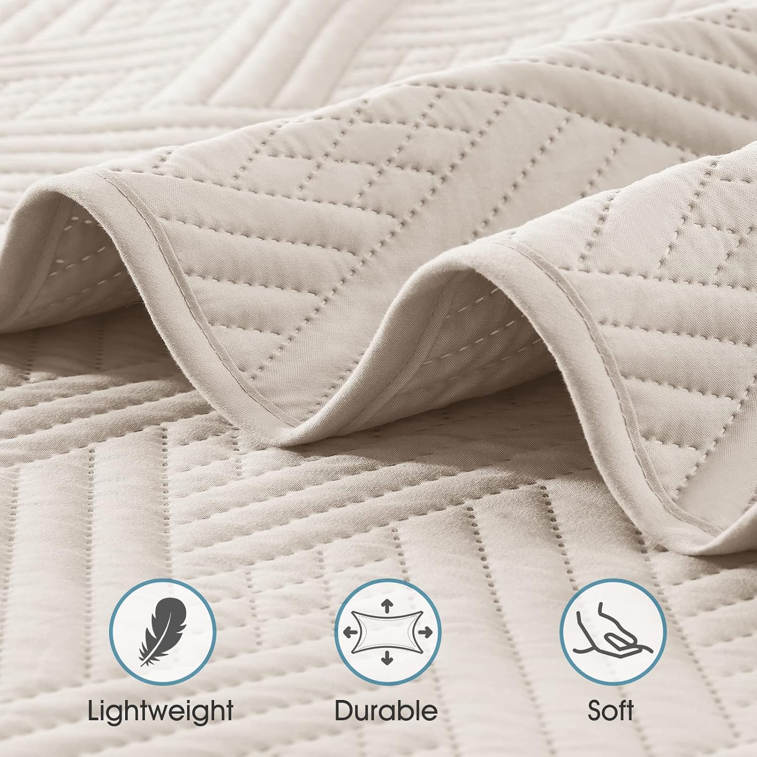 BYSURE 3 Piece Quilt Sets Queen/Full Size (Beige,90"x96"), Lightweight Ultrasonic Microfiber Bedspread, Diamond Braided Pattern All Season Coverlet with 2 Pillow Shams