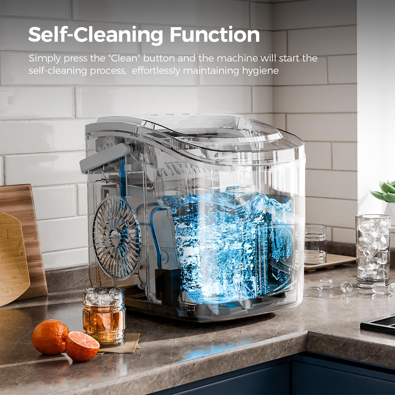 Electactic Ice Makers Countertop,26lbs/24h,9 Cubes In 6 Mins,Portable Ice Maker Machine With Self-Cleaning,2 Sizes Of Bullet Ice,Perfect For Home Kitchen(White) on Fridge.com - View 5