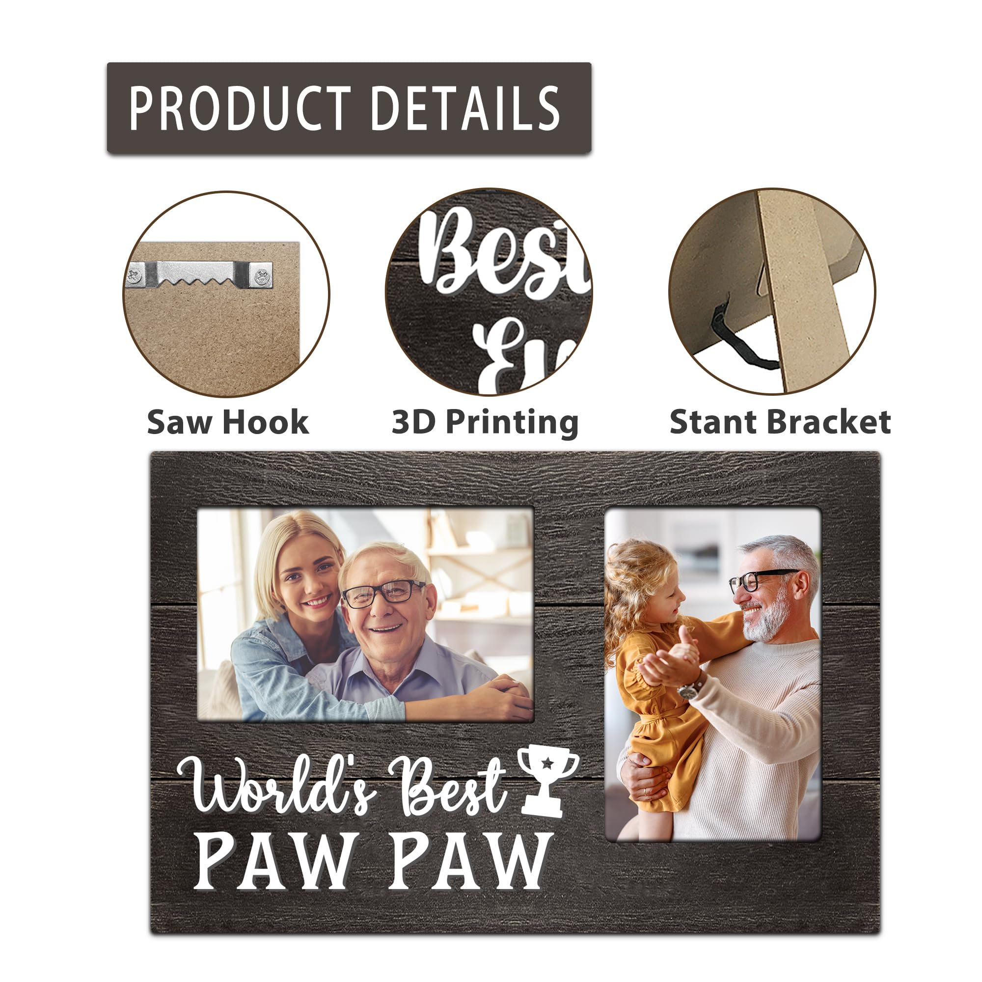 Fathers Day Pawpaw Gifts, Paw Paw Gift for Grandpa 3D Photo Frame Hold 4x6 Inches Two Photos, Best Pawpaw Ever Birthday Gift for Him from Grandkids, Gifts for Pawpaw Who Wants Nothing