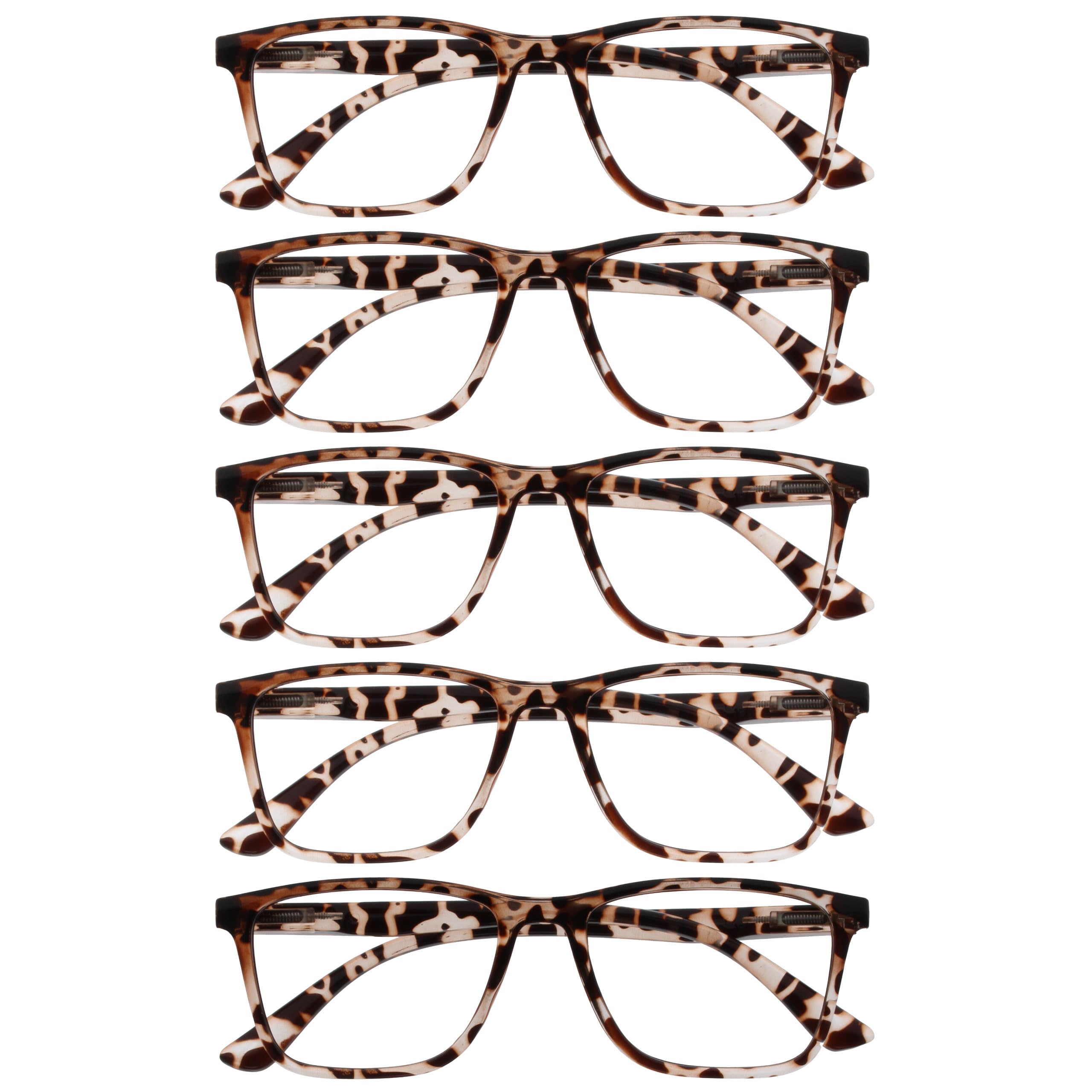 OPULIZE NYX Blue Light Blocking Reading Glasses - Anti-Glare Computer and Gaming Eyewear - 5 Pack - UV and Eyestrain Protection - Rectangular Frame - Brown Tortoiseshell - Men Women - + 0.00