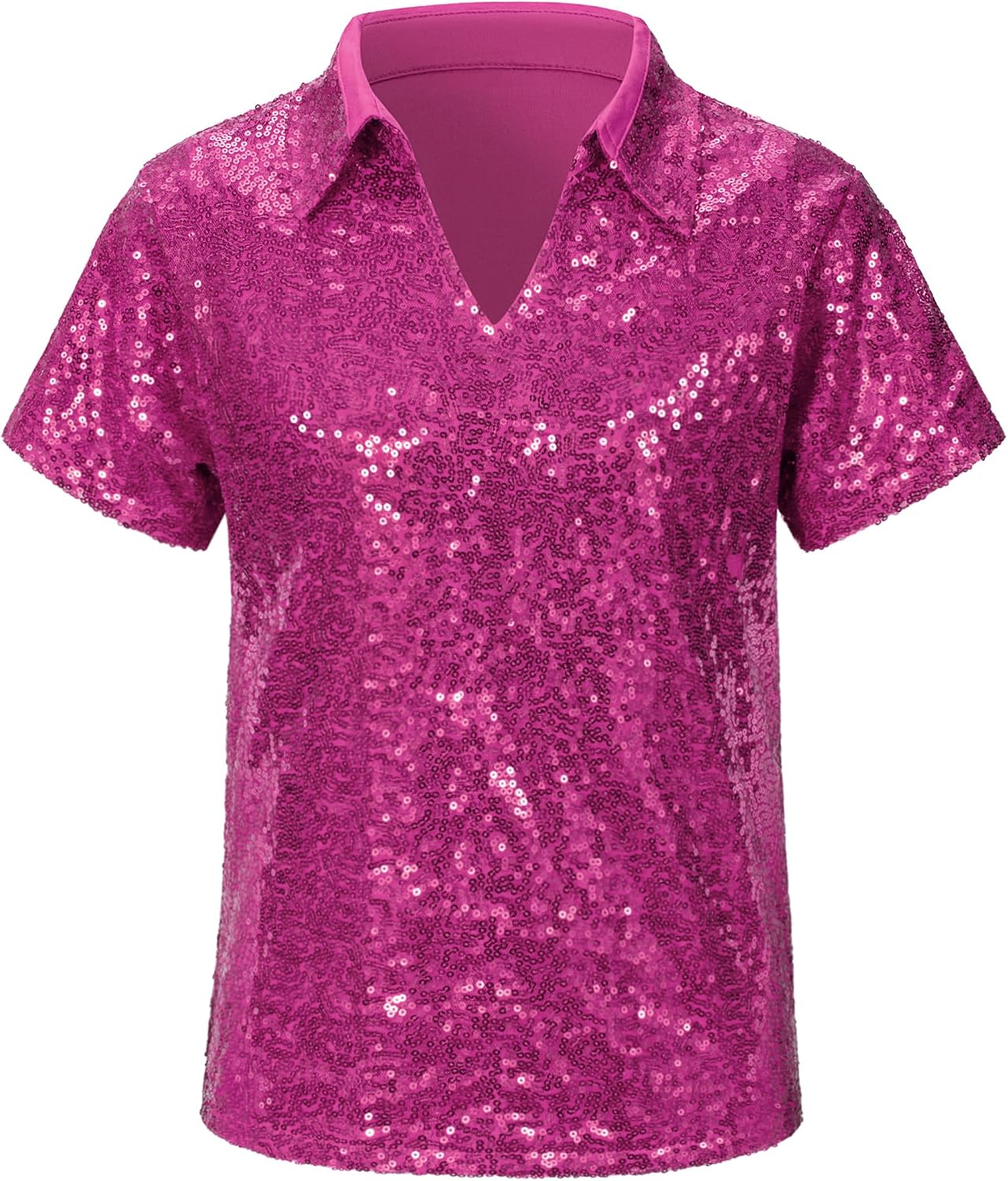 Kids Short Sleeve Sparkle Sequins for Boys Girls Polo Shirts Glitter Disco Jazz Hip Hop Tops