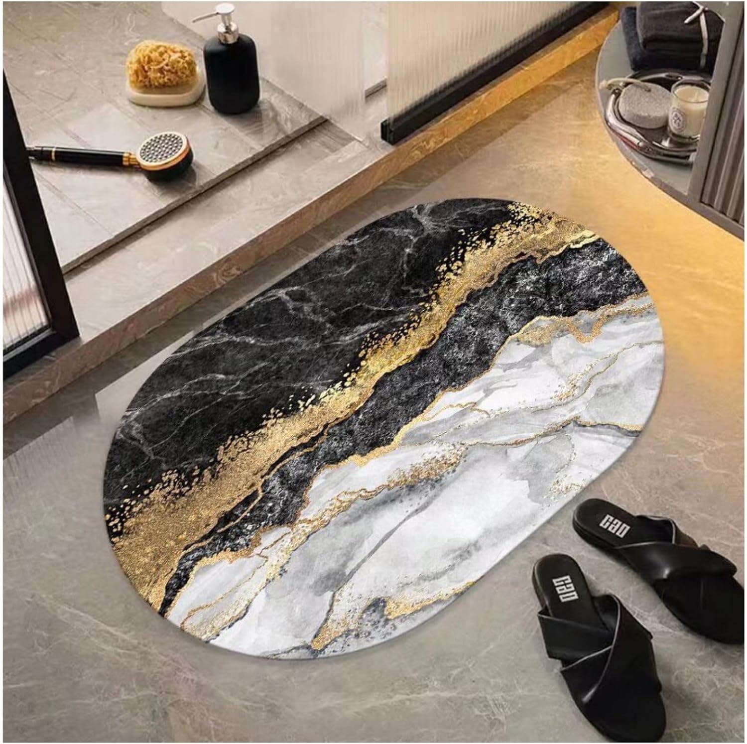 Bathroom Mat Rug, 23.6" x 35.4" Quick Dry & Super Absorbent Rug for Bathroom, Non Slip Rubber Backing, Washable Rugs, Aesthetic Bathroom Rug for Shower Sink and Bathroom Entry (Artistic Black Marble)