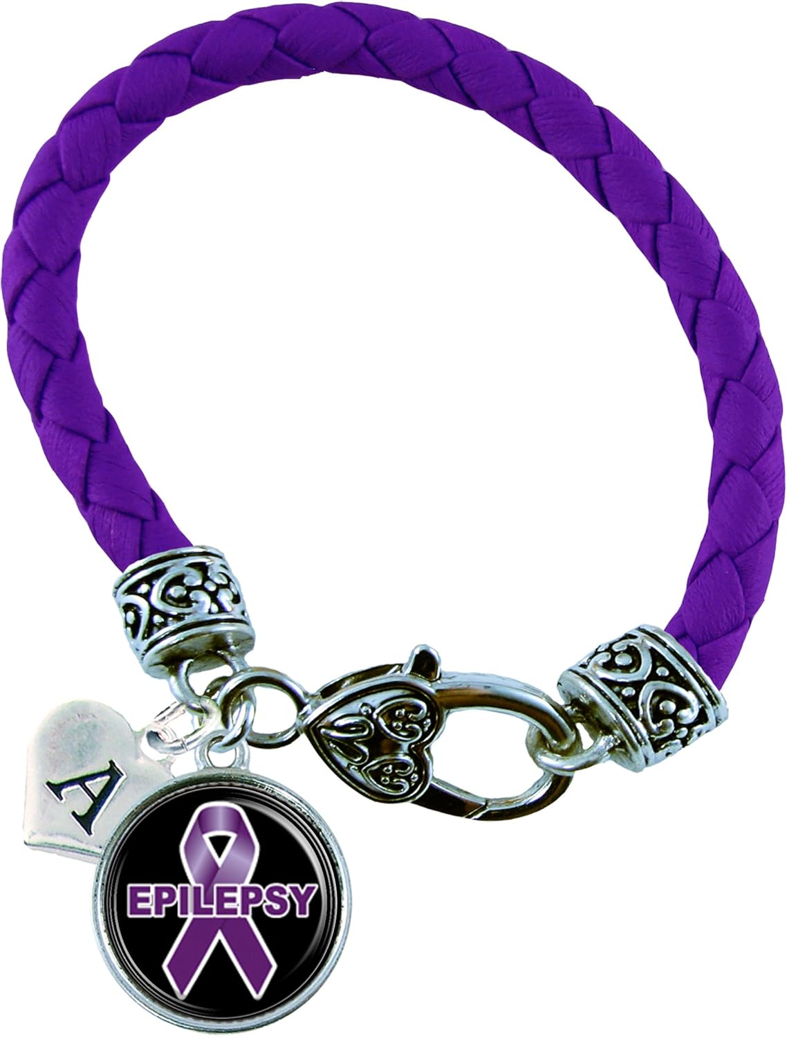 Custom Epilepsy Awareness Purple Leather Bracelet Gift Jewelry Choose Initial