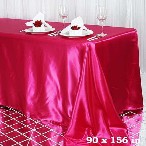BalsaCircle Mantel rectangular de satén fucsia de 90 x 156 pulgadas, para bodas, recepciones, eventos, cocina, comedor