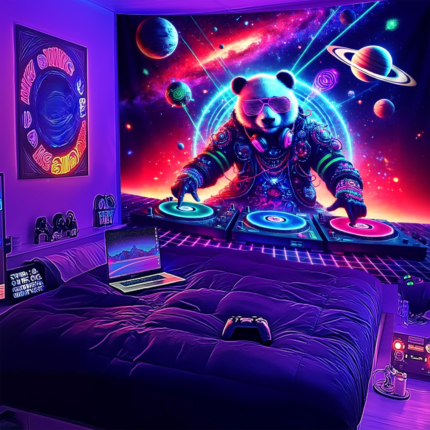NYZE Astronaut Space Tapestry for Bedroom, Glow in the Dark Room Decor Wall Tapestries, Cool Galaxy Planet Wall Hanging, Wall Hanging for Men Guys Gamer Room Dorm Living Room 79x59 in