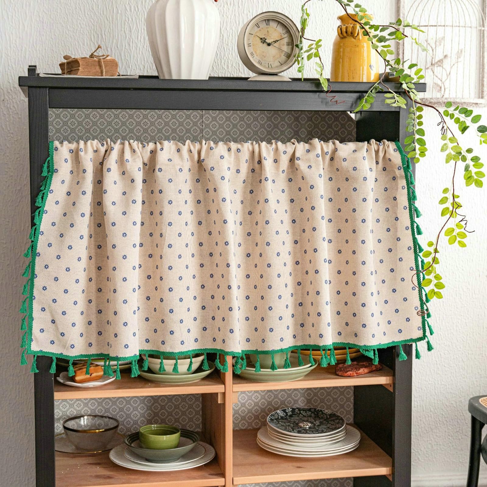 Rideau brise-bise court 150x45 cm à passe-tringle pour cuisine et fenêtres