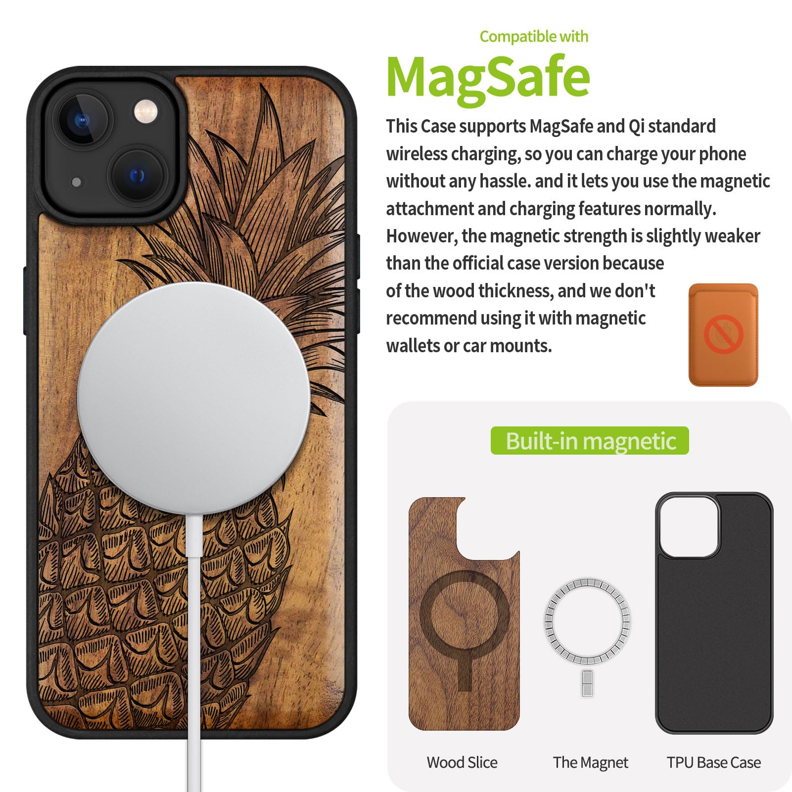 Carveit Funda Magnética Para IPhone 15 Plus Carcasa,Madera Silicona Híbrido Compatible Con MagSafe Apple 15 Plus Funda Madera (Nogal-Cola De Ballena