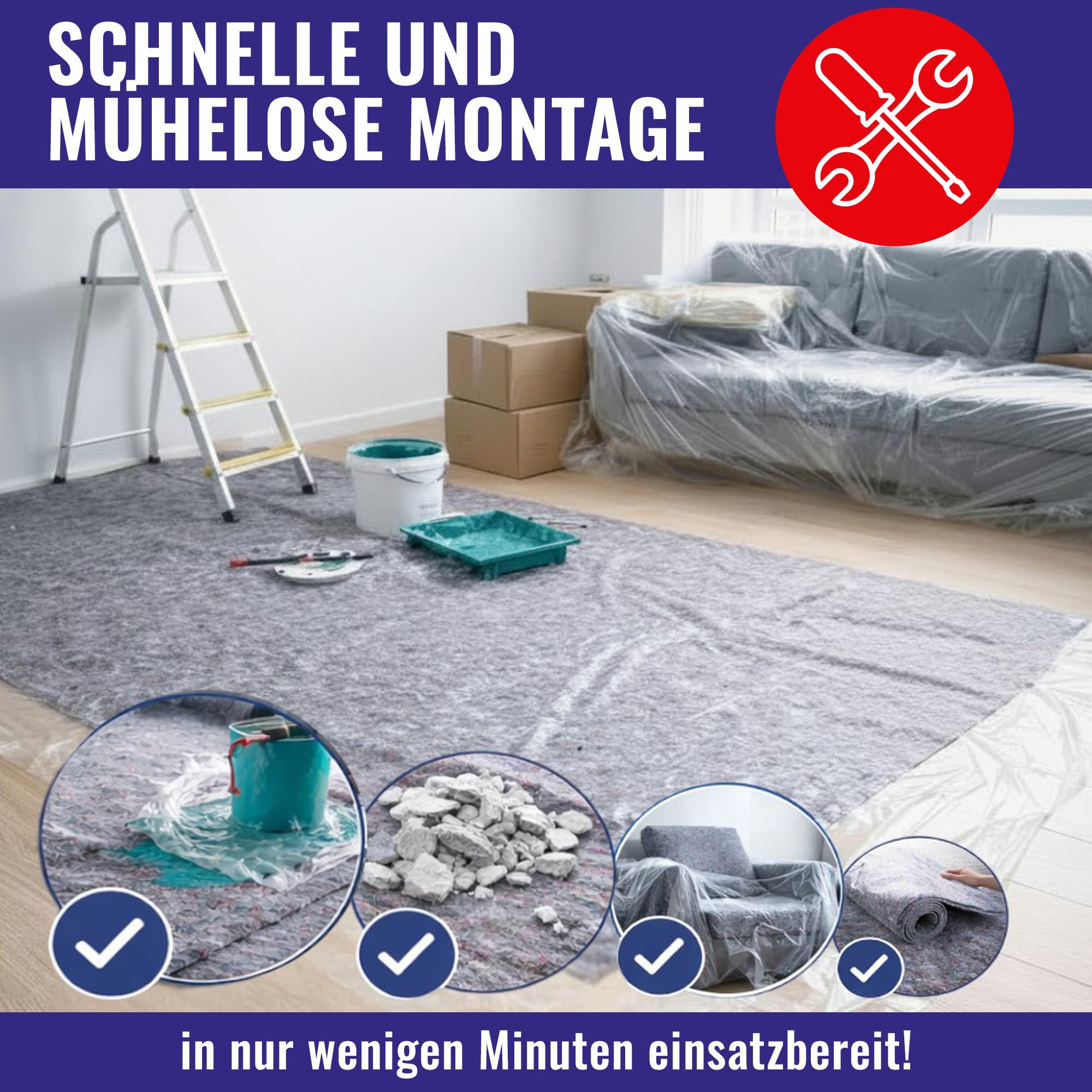 Chle-Mar – 5x Mata Malarska 10 m x 1 m 180 g/m² | Włóknina Ochronna z Folią PE Wodoodporna i Antypoślizgowa | Wielorazowa Mata Renowacyjna do Ochrony Podłóg i Schodów | Włóknina Malarska do Remontu