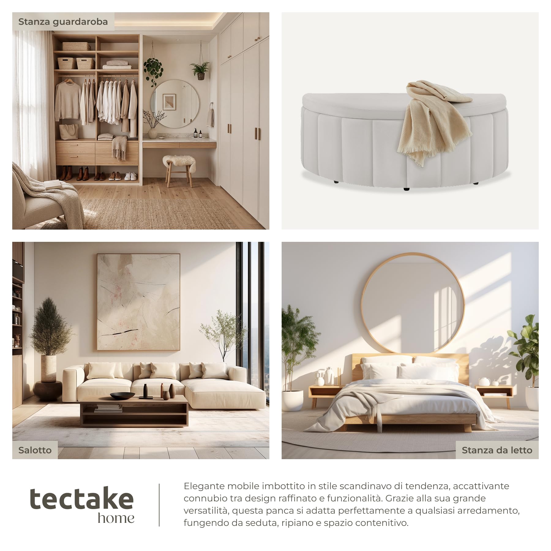 tectake® Panca Contenitore 108x48x40 cm, Pouf Contenitore con Vano Portaoggetti, Cassapanca con Seduta Comoda e Imbottita, Design Compatto per Ingresso, Salotto o Camera da letto - Velluto tortora
