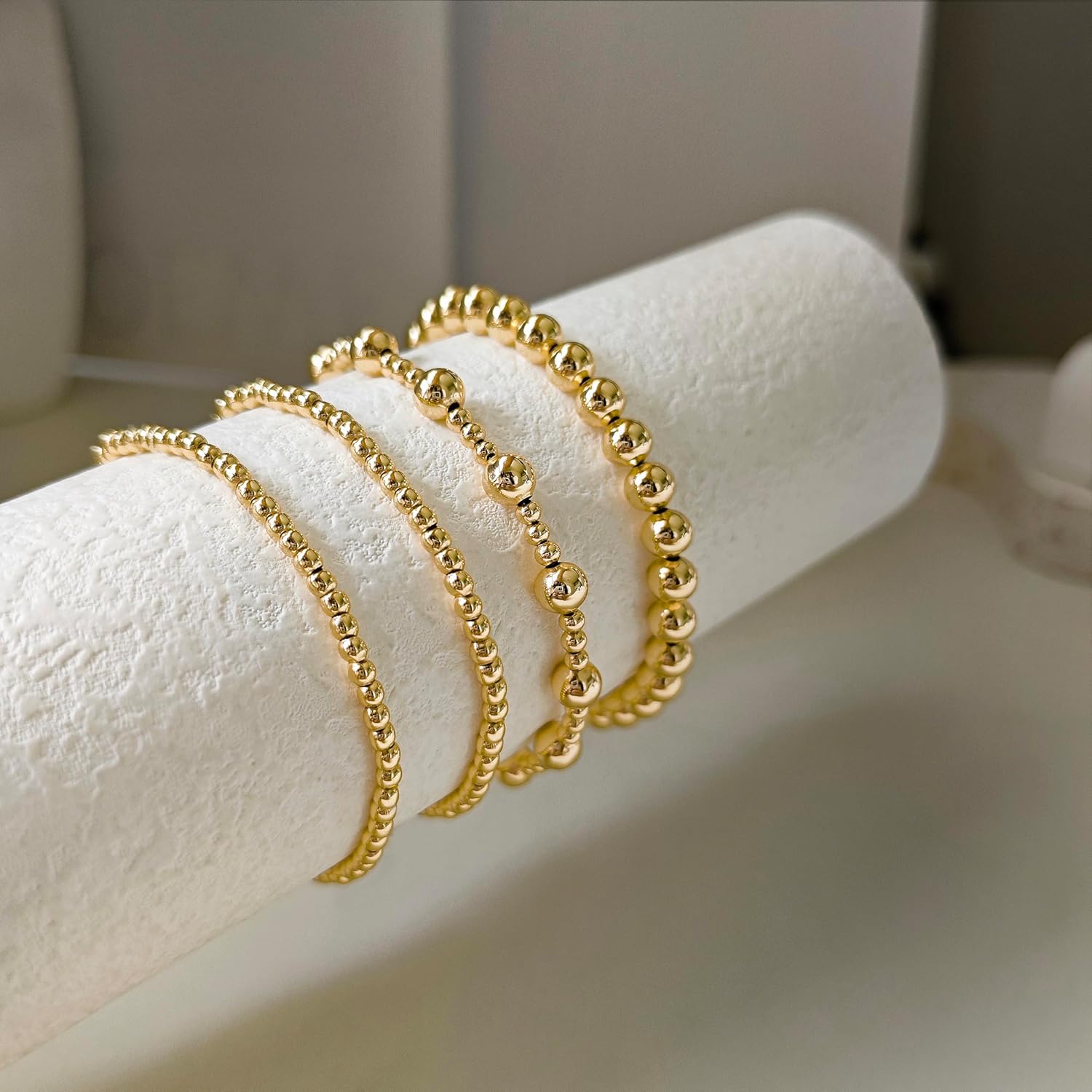 IMBOS Gold Bracelets for Women 14K Gold Plated Cross Bracelet Strand Bead Ball Bracelets stack Set Chunky Chain Bracelet Trendy Adjustable Jewelry Sets for Womens Gifts - Image 5