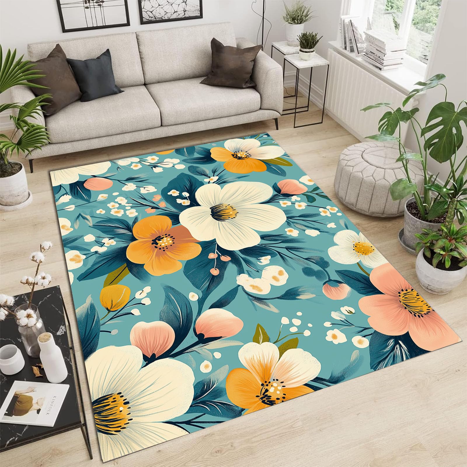 Tapis de salon vintage turquoise idéal pour chambre d'ado ou adulte