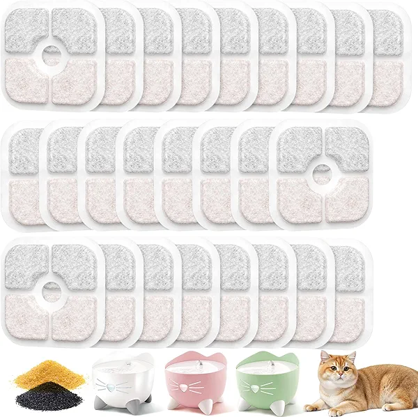 25-Pack Cat Fountain Filter Compatible With Catit PIXI Drinking Fountain, Replacement Triple Action Water Filter, White