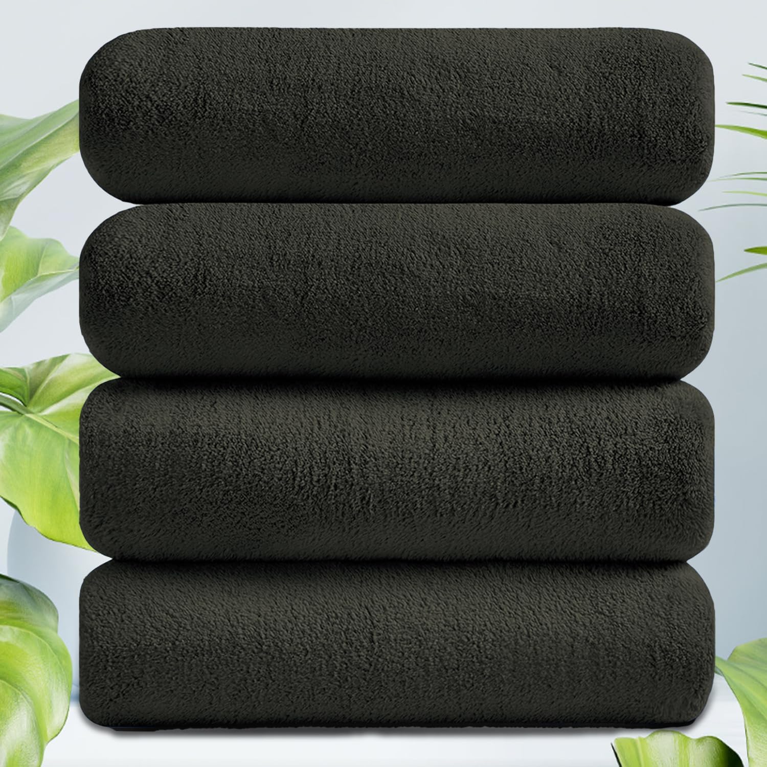 Junsey Black Brown Bathroom Towels Set of 4, Oversized Bath