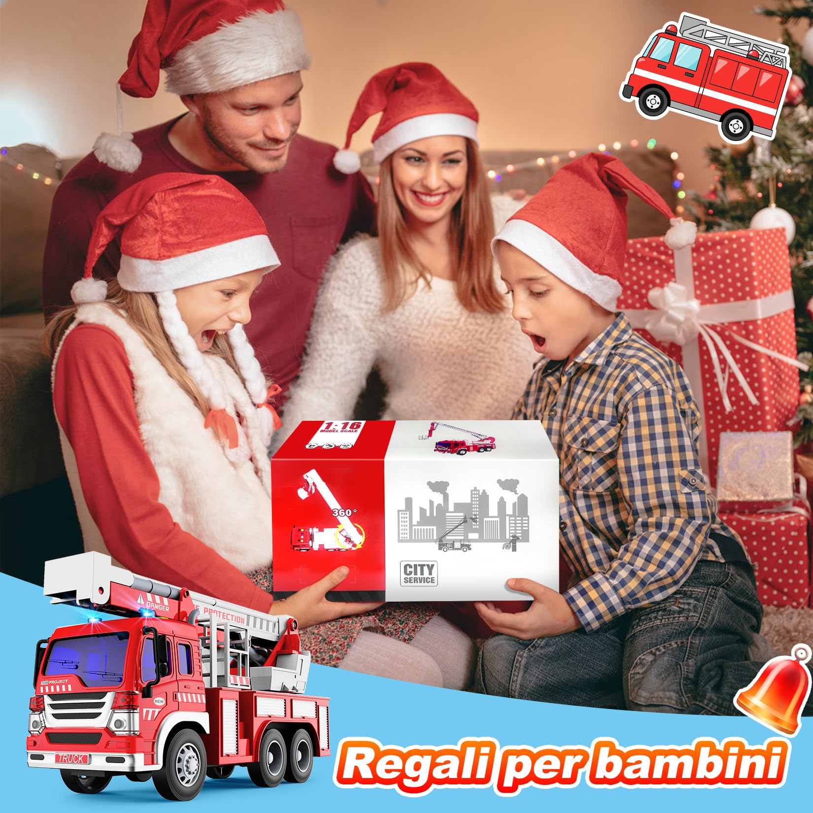 GizmoVine Camion Pompieri Giocattolo, Grande Macchina Modellini, Autopompa dei Vigili del Fuoco con Luci e Suoni, Pompiere Giocattoli, Rossa Macchinine Bambino, Regalo Bambini 3 4 5 6 7 8 Anni