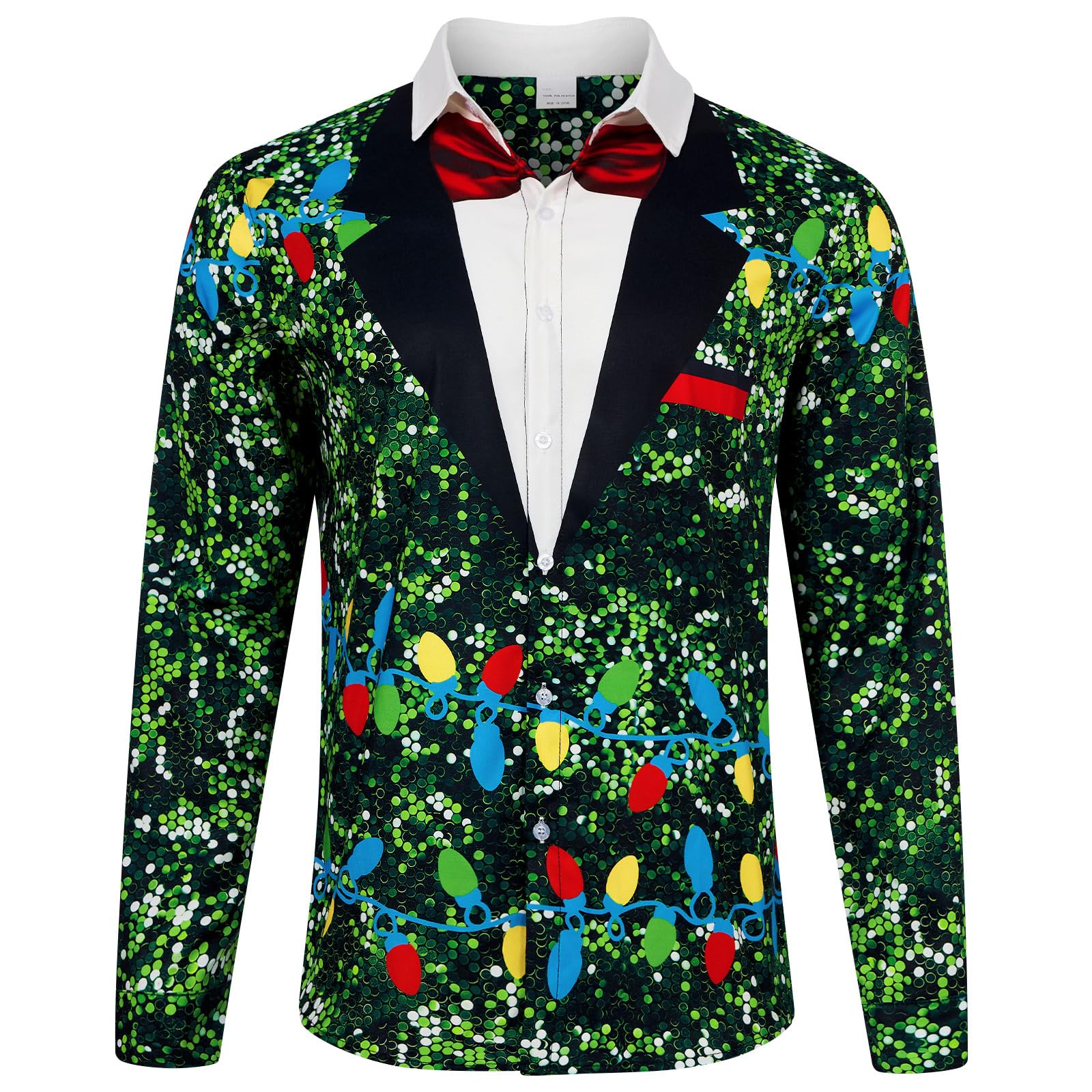 Mens Christmas Shirt Funny Printed Long Sleeve Vacation Button Down Shirts