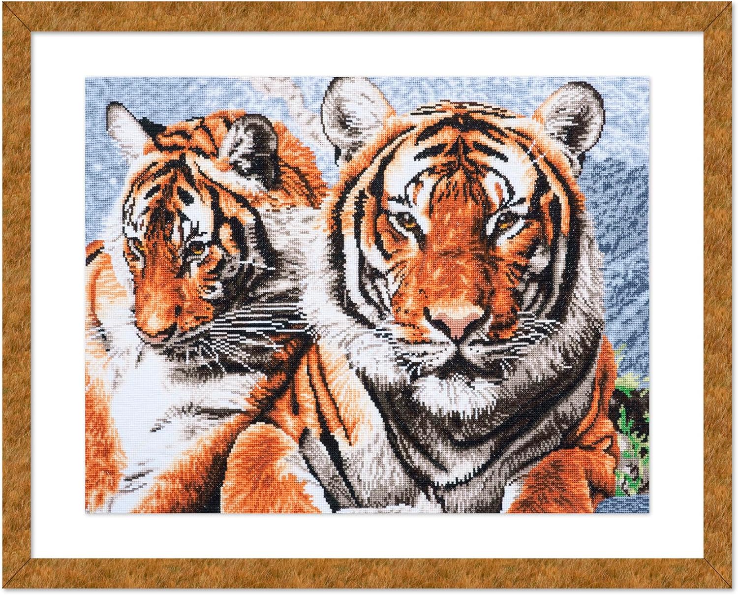 Trimits Printed Cross Stitch Kits - Printed Embroidery Needlecraft for Adults Beginners Kids, Christmas, Gifts, Wall Art, Tiger