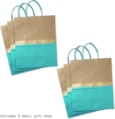 Miniatura 5 de Hallmark Bolsas de regalo de papel grandes de 13 pulgadas (paquete de 6, turquesa y kraft) para cumpleaños, Pascua, bodas, día de la madre, baby
