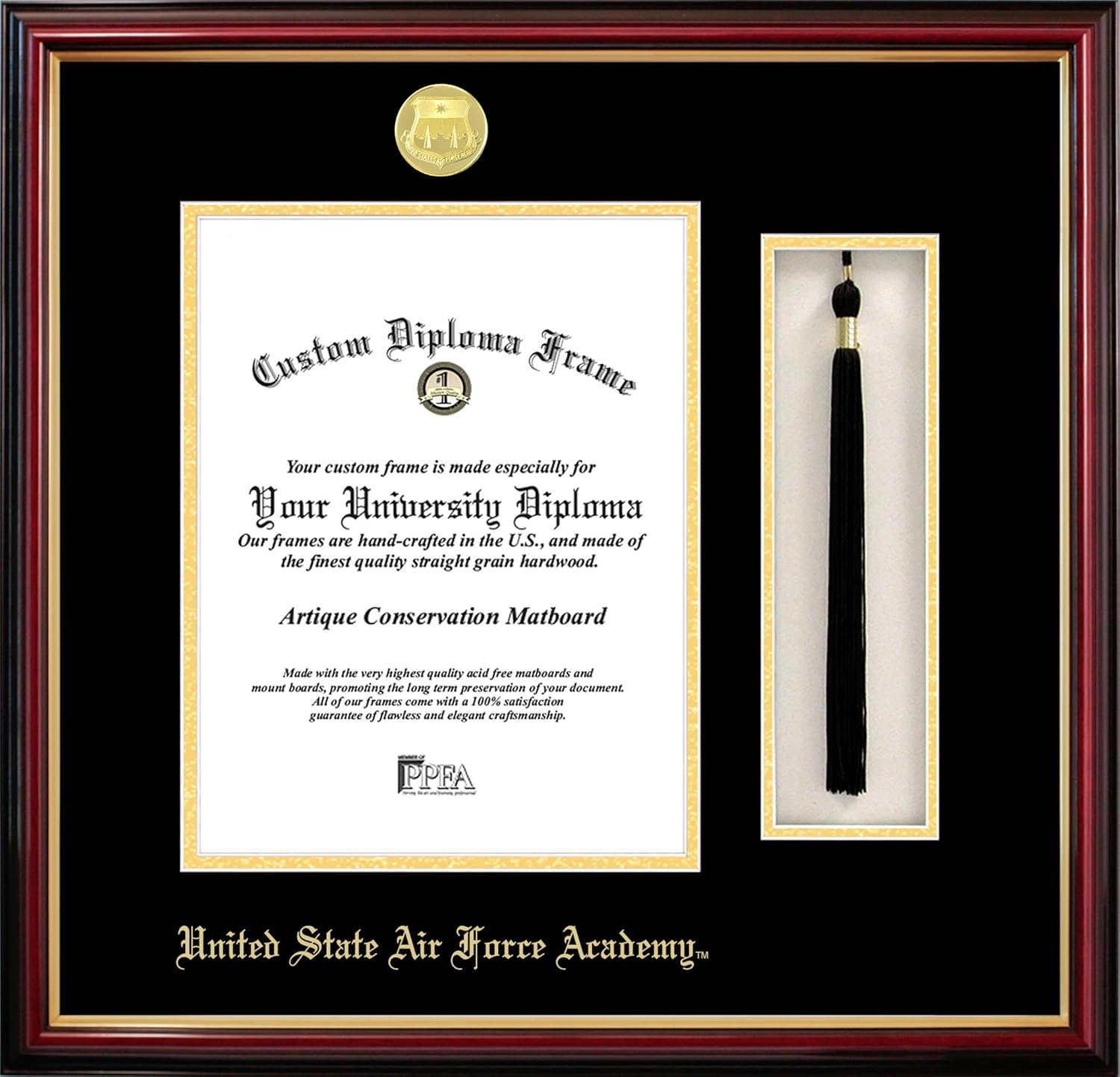 Campus Images CO994PMHGT United States Air Force Academy Tassel Box and Diploma Frame, 14" H x 10" W