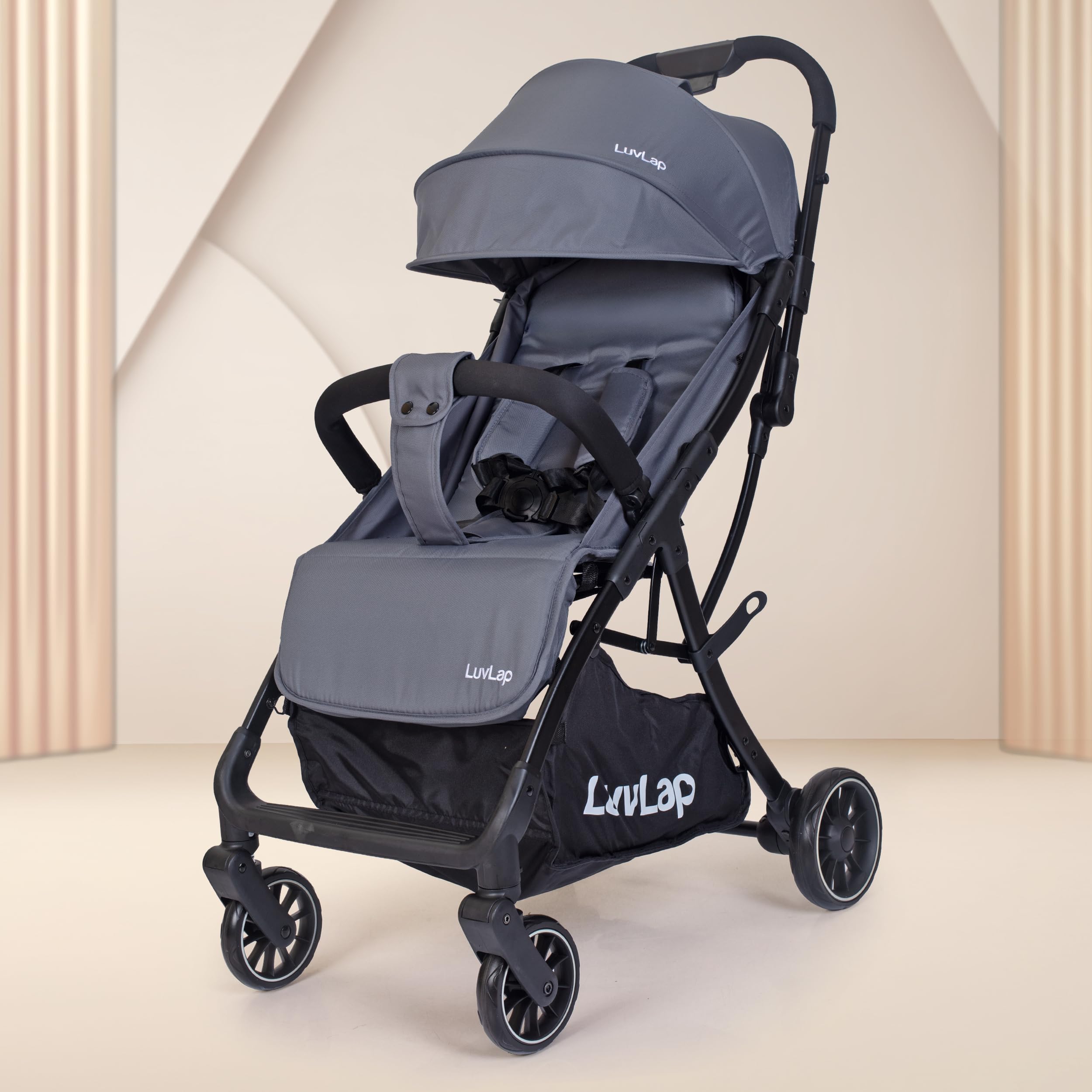 LuvLap Regency Baby Stroller, Pram for 0 to 3 Years with 5 Point Safety Harness, Large Storage Basket, Heavy Duty Wheels, Easy Fold, Extendable Canopy, Multilevel Recline & Adjustable footrest-image-33