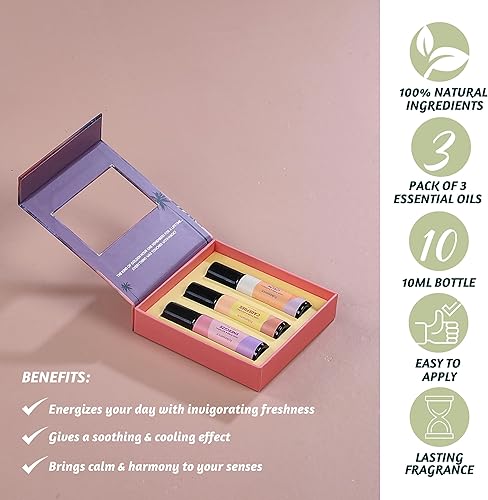 Miniatura 2 de Folkulture Juego de 3 rodillos de aceite esencial, mezclas de aromaterapia naturales para piel, aceite esencial de menta, regalos para mujeres y
