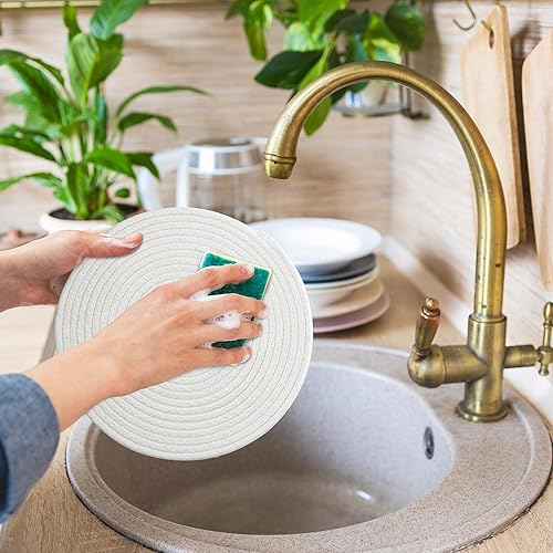 Miniatura 6 de fanquare Paquete de 4 manteles individuales grandes y redondos de algodón trenzado para decoración de mesa, resistentes al calor, antideslizantes,