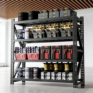 71" W x 23.7" D x 69" H Heavy Duty Garage Shelving 5000LBS Capacity, 4-Tier Adjustable Metal Storage Rack Industrial Steel Shelves for Warehouse Basement, Black
