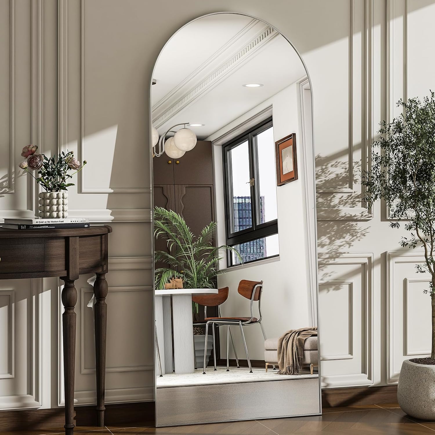 (Similar to)57” Arched Full Length Mirror - Wall Mounted/Floor Mirror Aluminum Alloy Frame Full Body Mirrors for Bathroom Living Room Bedroom and Entryway,Sliver Sliver 57\\\"L x 17