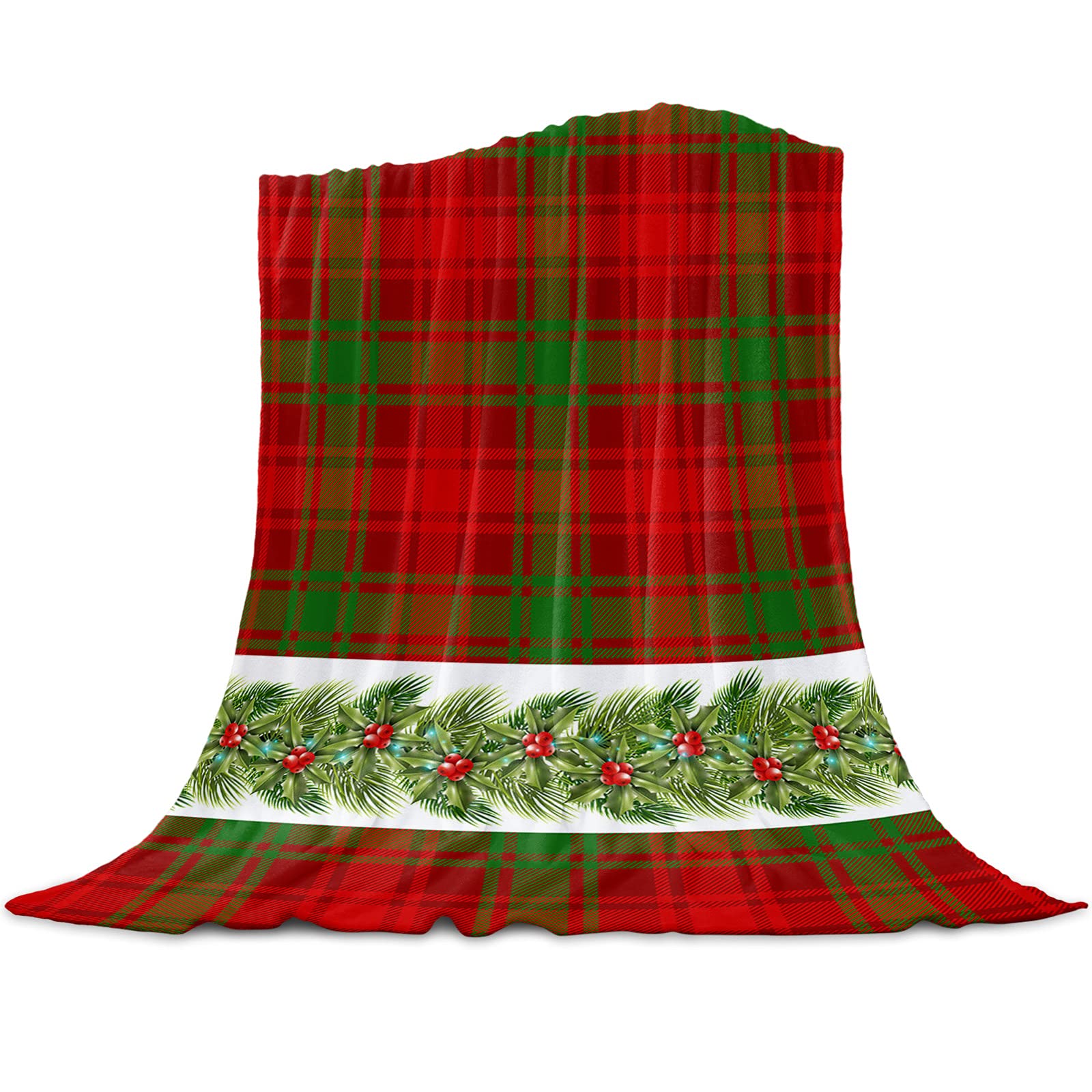 フリース毛布 赤と緑のチェック柄