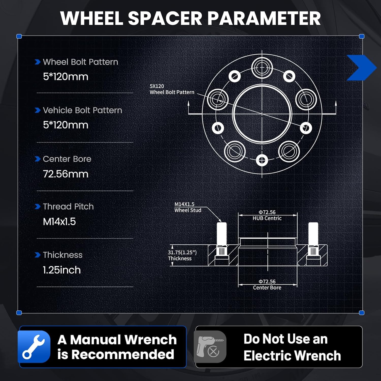 5x120mm Wheel Spacers 1.25inch Compatible with Land Rover Defender 90 110 130 LR3 LR4 Range Rover, 72.56mm Center Bore & 5 Lug Forged M14x1.5 Wheel Adapters, 2PCS