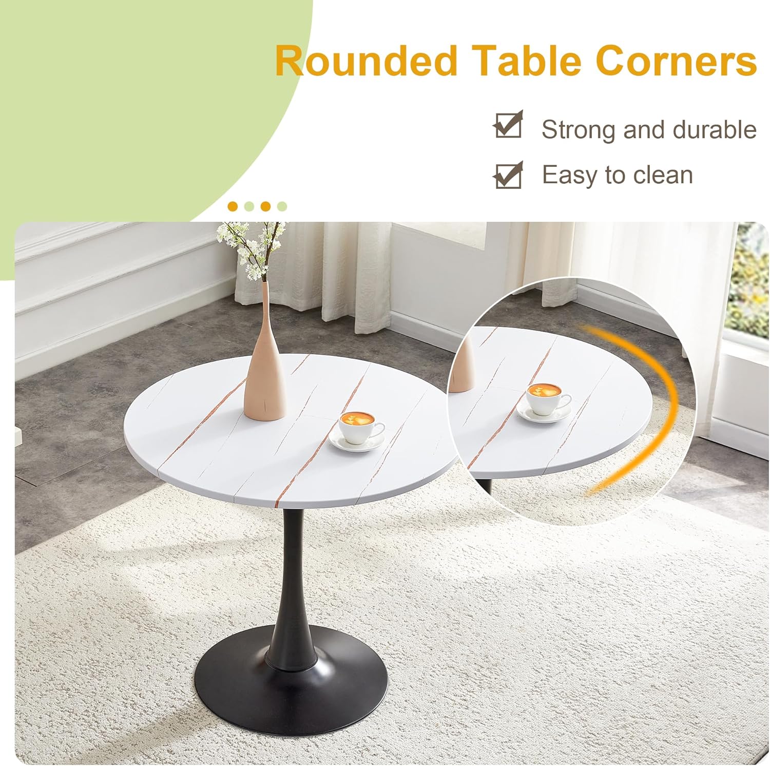 Round Dining Table, 31.5" Circle Tulip Table with Thickened Tabletop & Metal Pedestal, Mid Century Modern Bistro Table for Kitchen, Small Places, Living Room, Cafe (White)