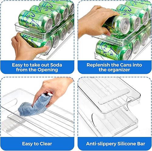 Miniatura 6 de Paquete de 2 organizadores de latas de soda rodantes para refrigerador, dispensador de latas de cerveza, seltzer, organizador de latas de soda para