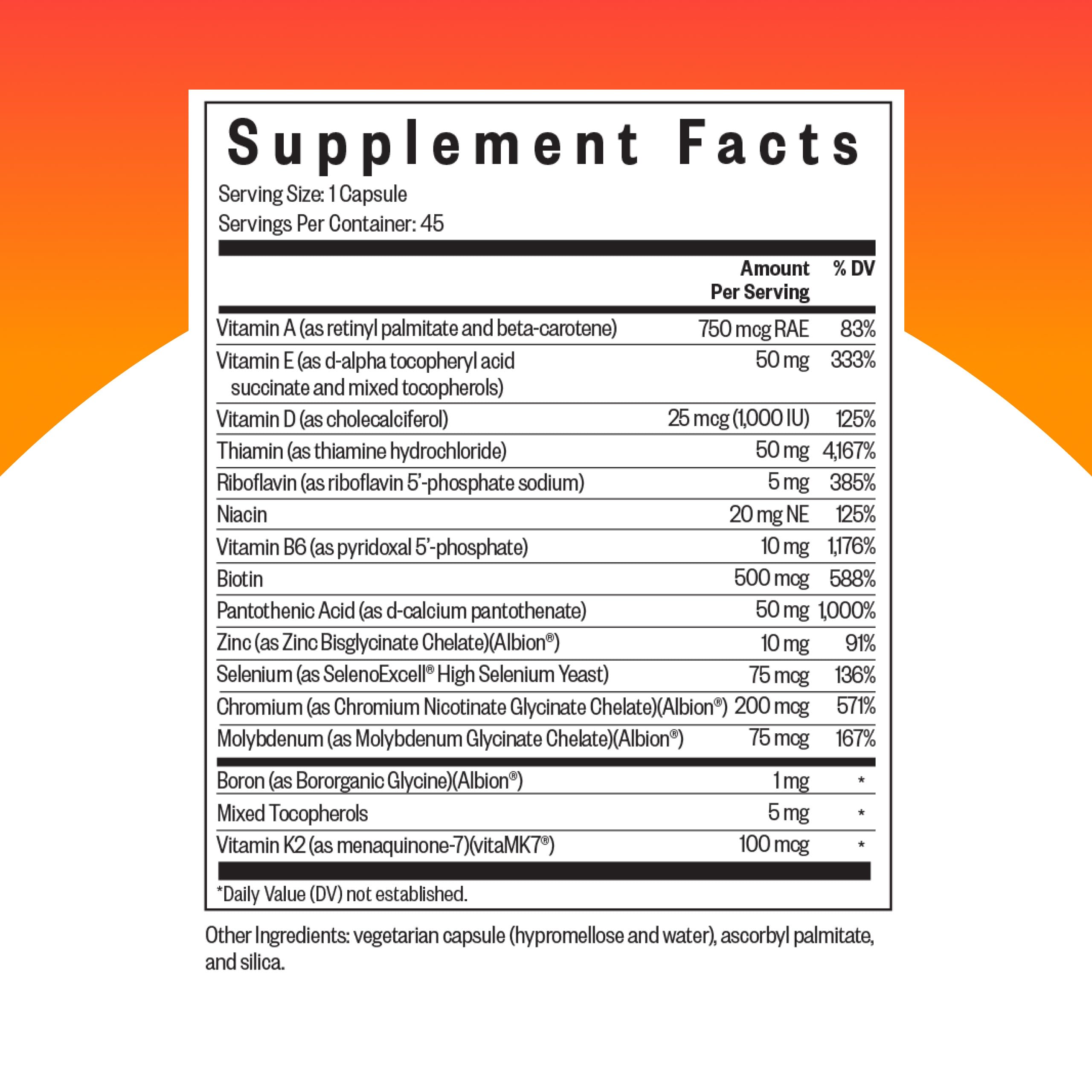 Seeking Health Multivitamin One Sensitive, Daily Vitamin Without B12, Folate, Copper, Iron, Iodine, Calcium, Choline, and Lutein, Antioxidant Support, Vegetarian and Vegan (45 Capsules) — Amazon image 2