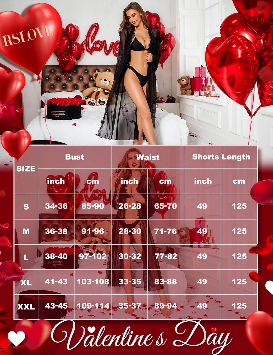 RSLOVE Lingerie for Women Sexy Long Lace Kimono Robe Mesh Chemise Lace Gown Swimsuit Cover Up - Image 5