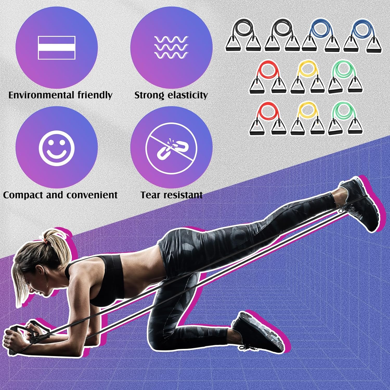 Shappy 10 Pcs Resistance Bands with Handles Exercise Stretch Bands for Exercise Woman Man Training Physical Therapy Workouts Fitness