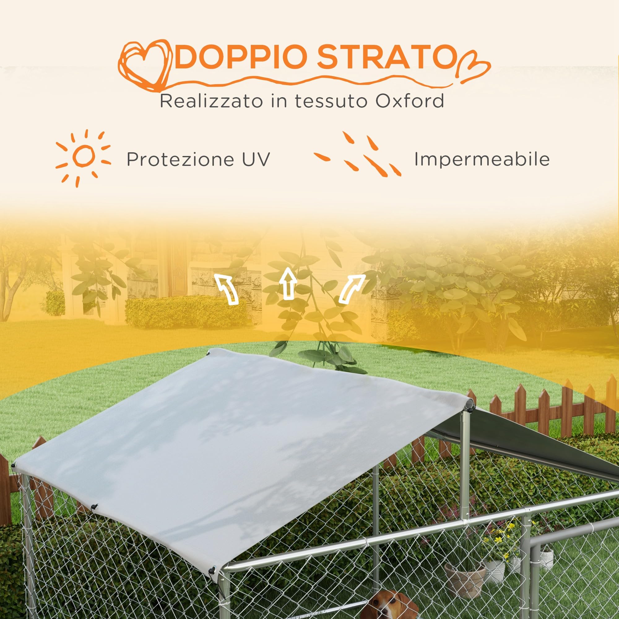 PawHut Kennel Grande per Cani da Esterno, 200x200x150cm, Argento e Grigio