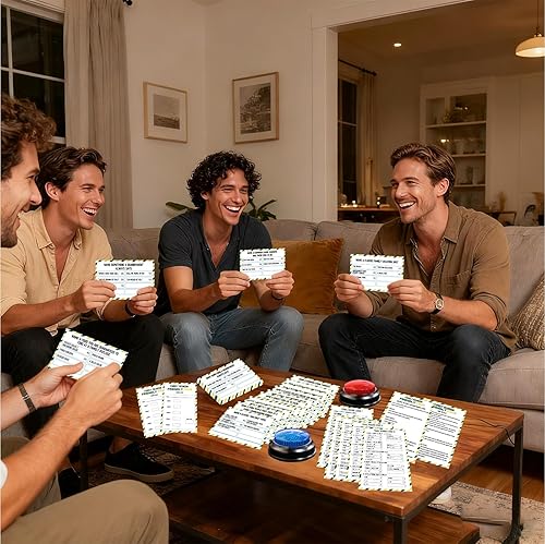 Miniatura 6 de Juego de cartas de disputa familiar con 2 zumbadores de respuesta, juego de reunión familiar, divertido cuestionario de preguntas para reuniones de