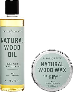 Caron & Doucet - Natural Wood Conditioning Oil and Wax Bundle - 100% Plant Based Wood Conditioning and Polishing Oil - Orange Scented - Suitable for Natural Wood Furniture. 8oz