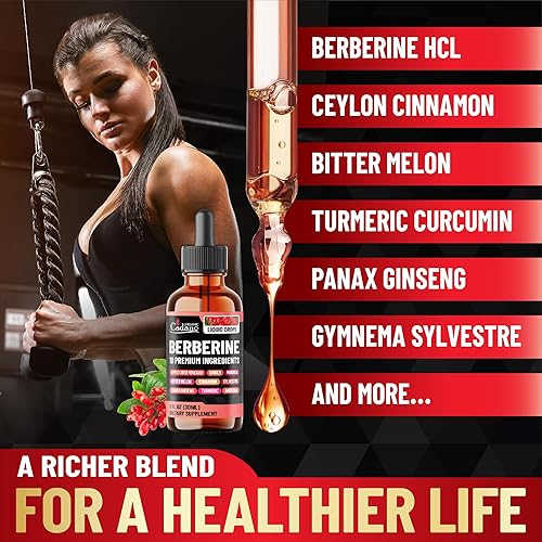 Miniatura 3 de Gotas líquidas de berberina 10 en 1  Apoyo a la salud cardíaca con canela de Ceilán, melón amargo, cúrcuma, ginseng, Gymnema Sylvestre, Garcinia,