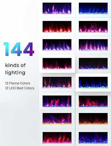 Miniatura 4 de RELAX4LIFE Chimeneas eléctricas empotradas y montadas en la pared de 50 pulgadas, insertos de chimenea eléctrica con control remoto, temporizador de