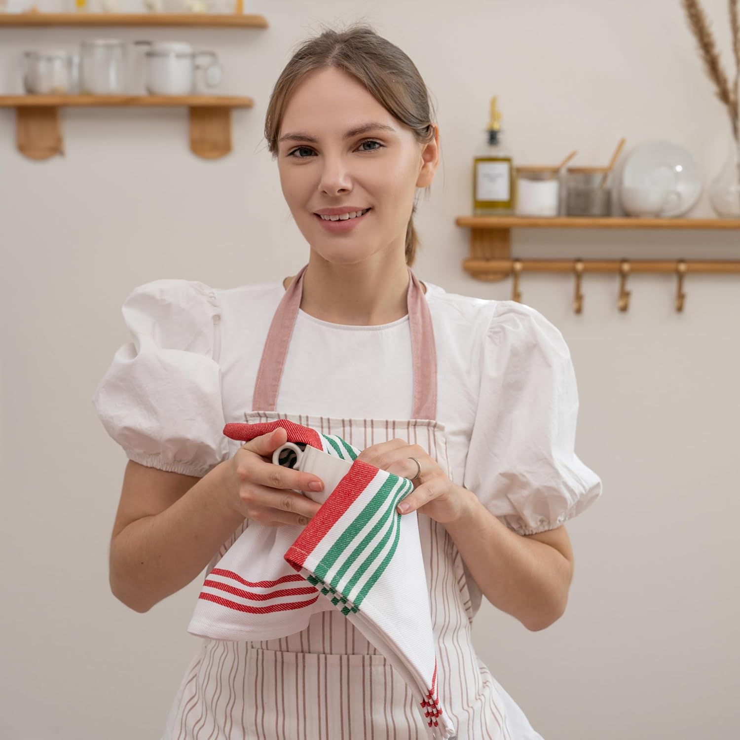 Red Green Kitchen Towels - 6 Pack, 100% Cotton, 30"x20" Holiday Kitchen Towels - Extremely Absorbent, Washable and Lint-Free Red and Green Christmas Dish Towels (6 Pack) - Image 5